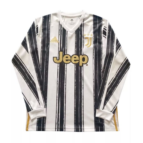 Tailandia Camiseta Juventus 1ª ML 2020 2021 Blanco Negro